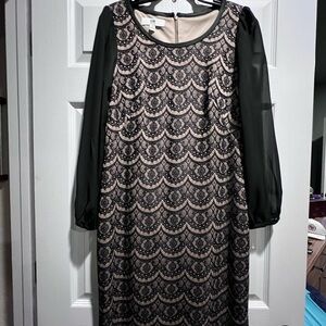 Black Lace-Overlay Shift Dress with Sheer Sleeves;new never worn;smoke free home